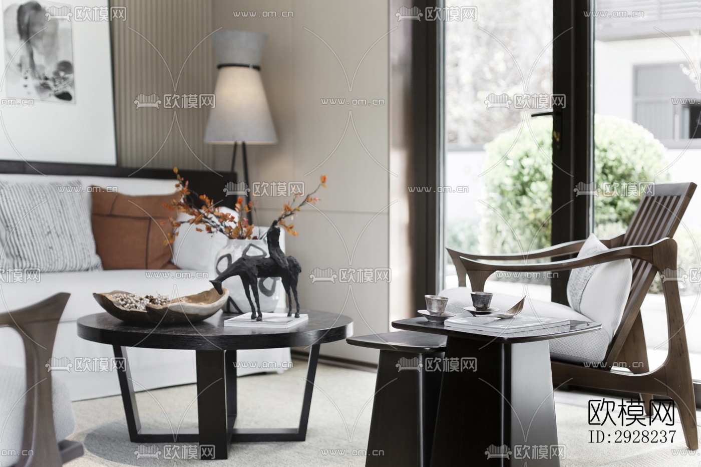 新中式平层效果图下载（渲染图2）