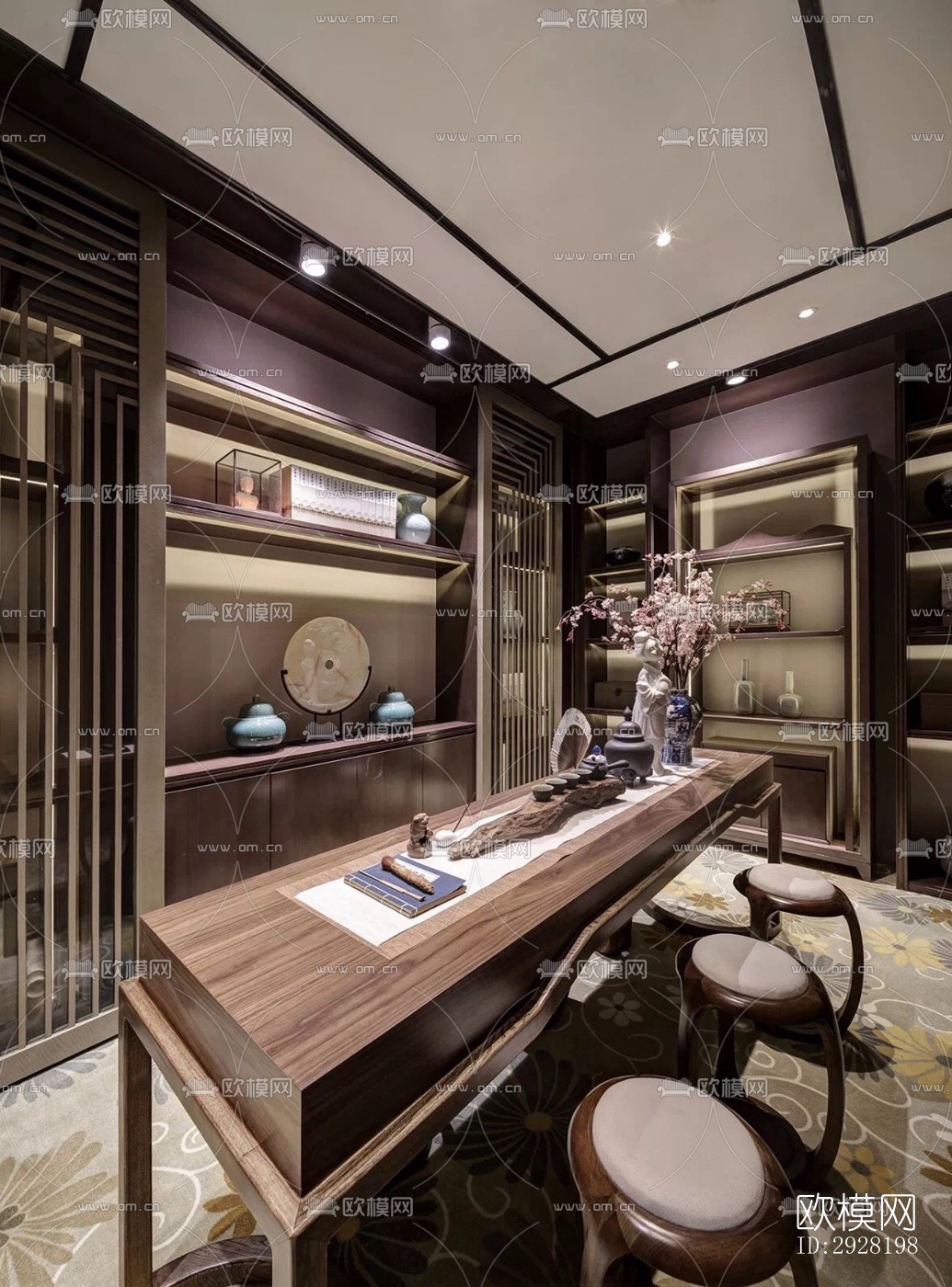 新中式平层效果图下载（渲染图2）