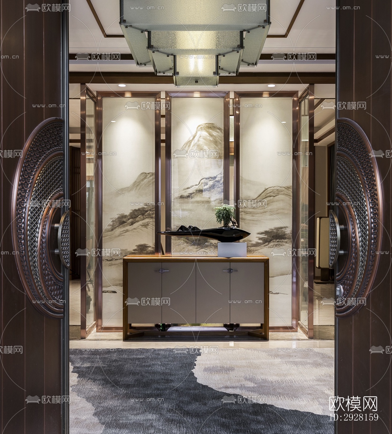 新中式平层效果图下载（渲染图1）