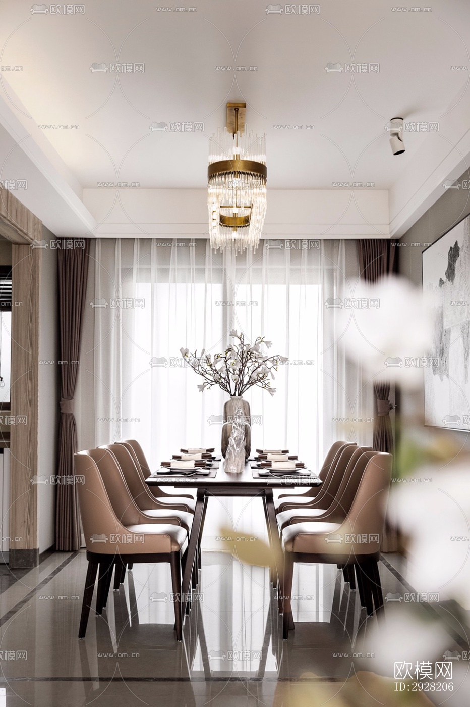 新中式平层效果图下载（渲染图7）