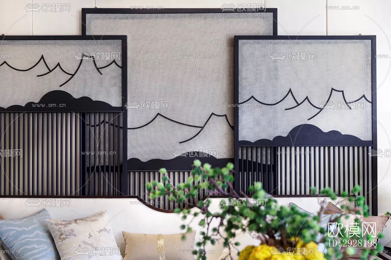 新中式平层效果图下载（渲染图1）