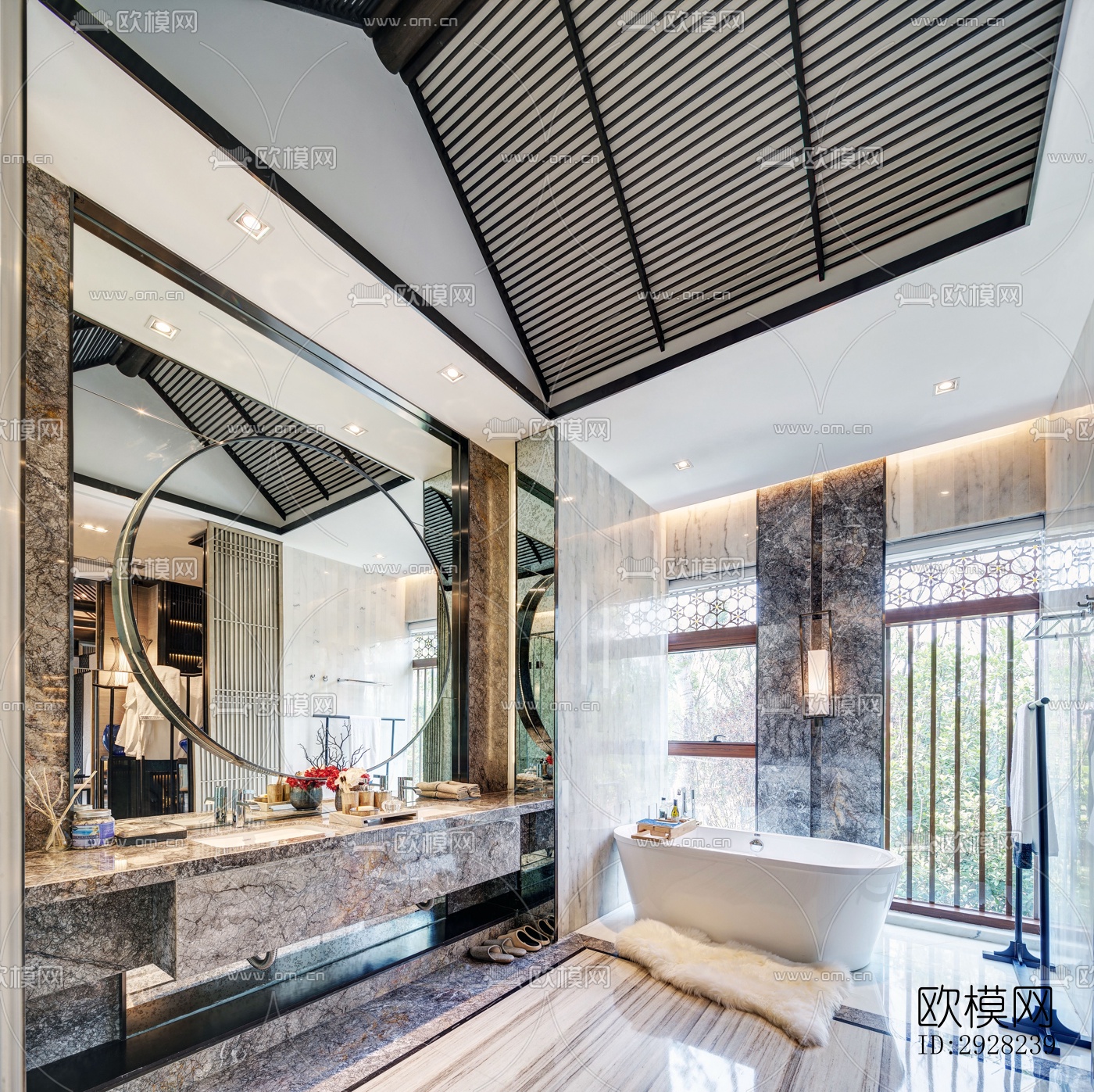 新中式平层效果图下载（渲染图4）