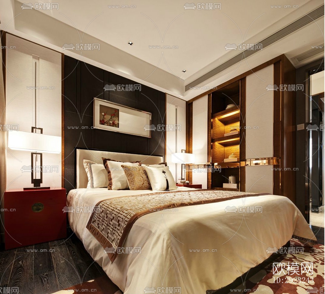 新中式平层效果图下载（渲染图10）