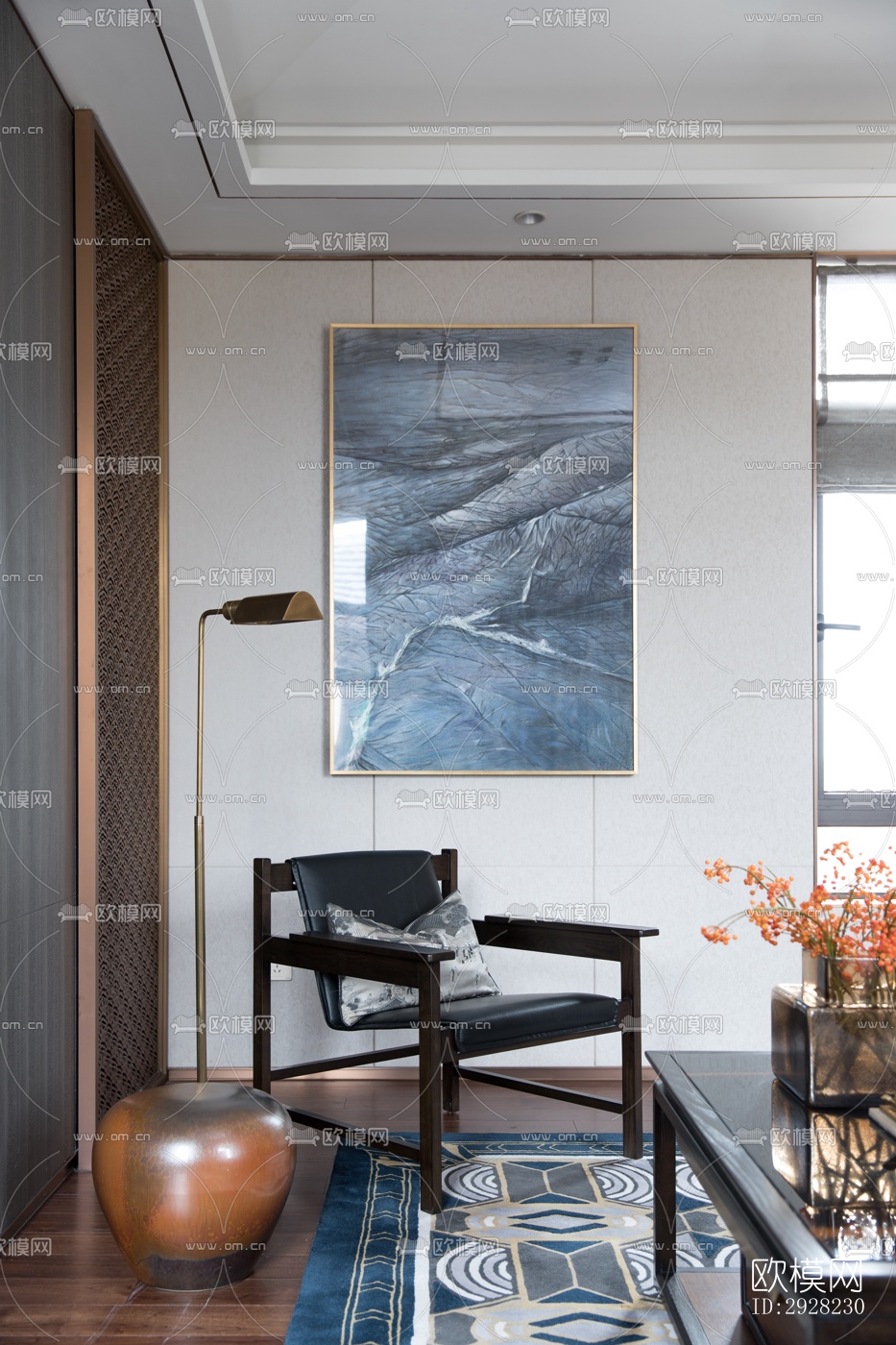 新中式平层效果图下载（渲染图8）