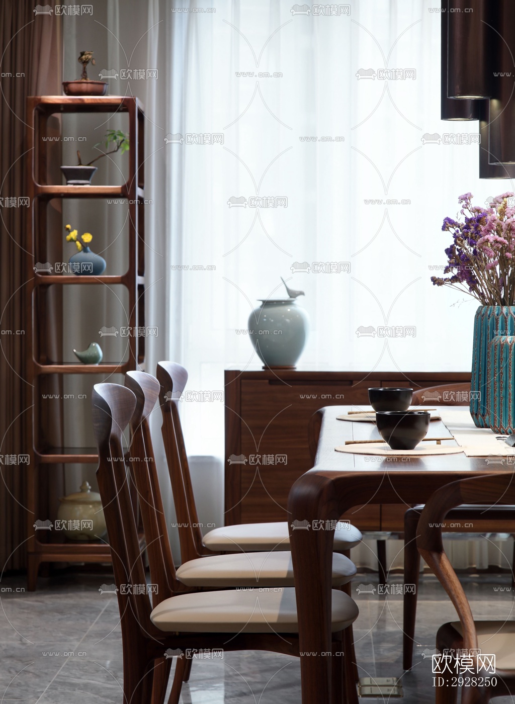 新中式平层效果图下载（渲染图17）