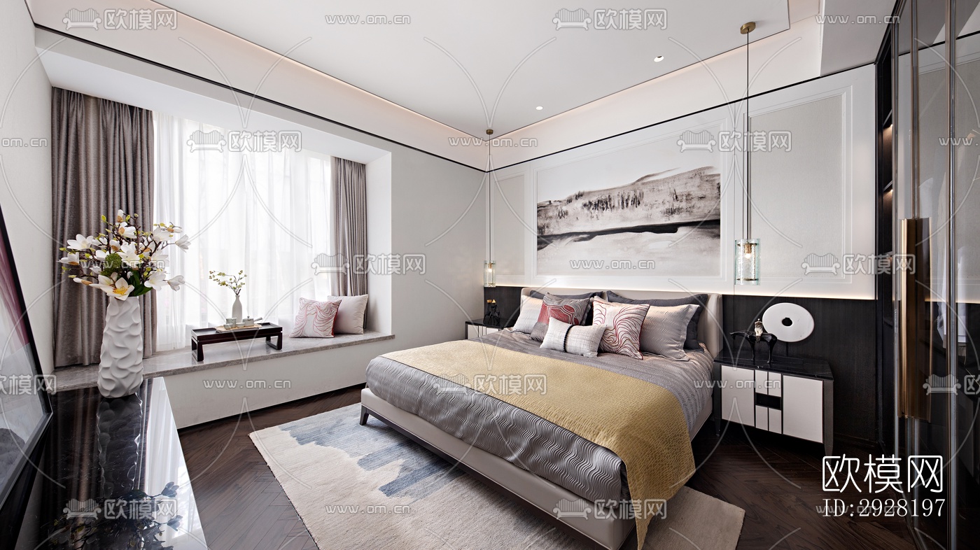 新中式平层效果图下载（渲染图19）