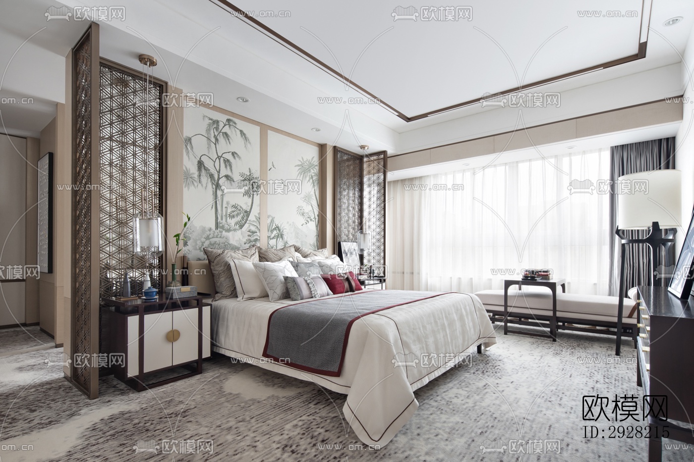 新中式平层效果图下载（渲染图5）