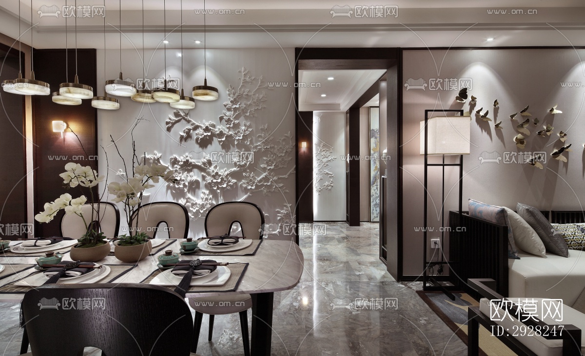 新中式平层效果图下载（渲染图13）