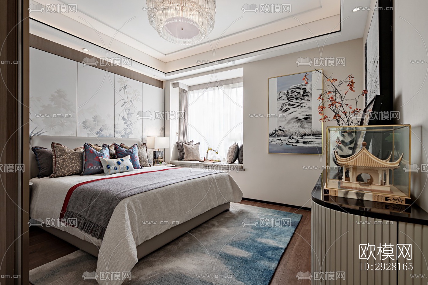 新中式平层效果图下载（渲染图3）