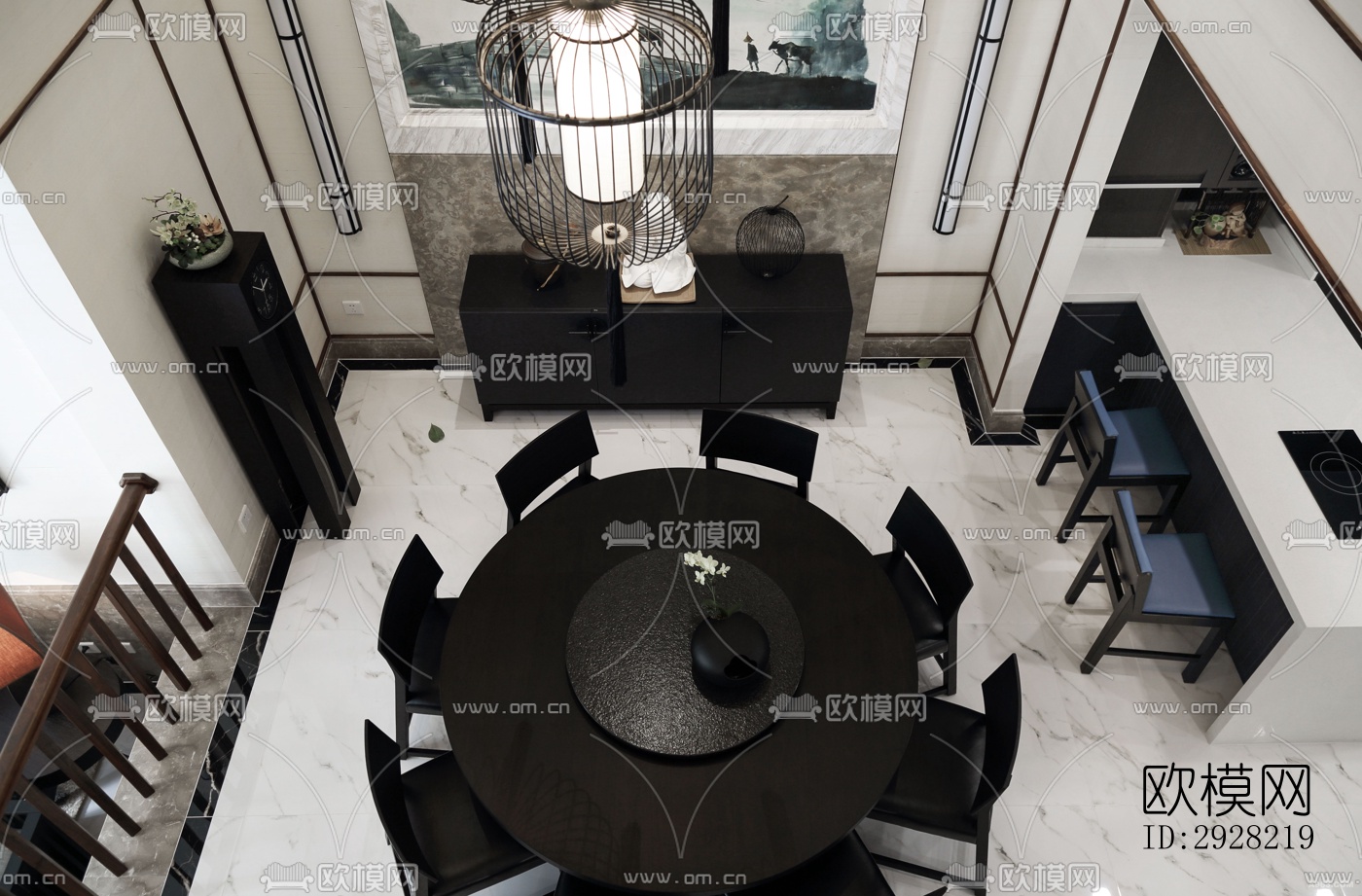 新中式平层效果图下载（渲染图4）