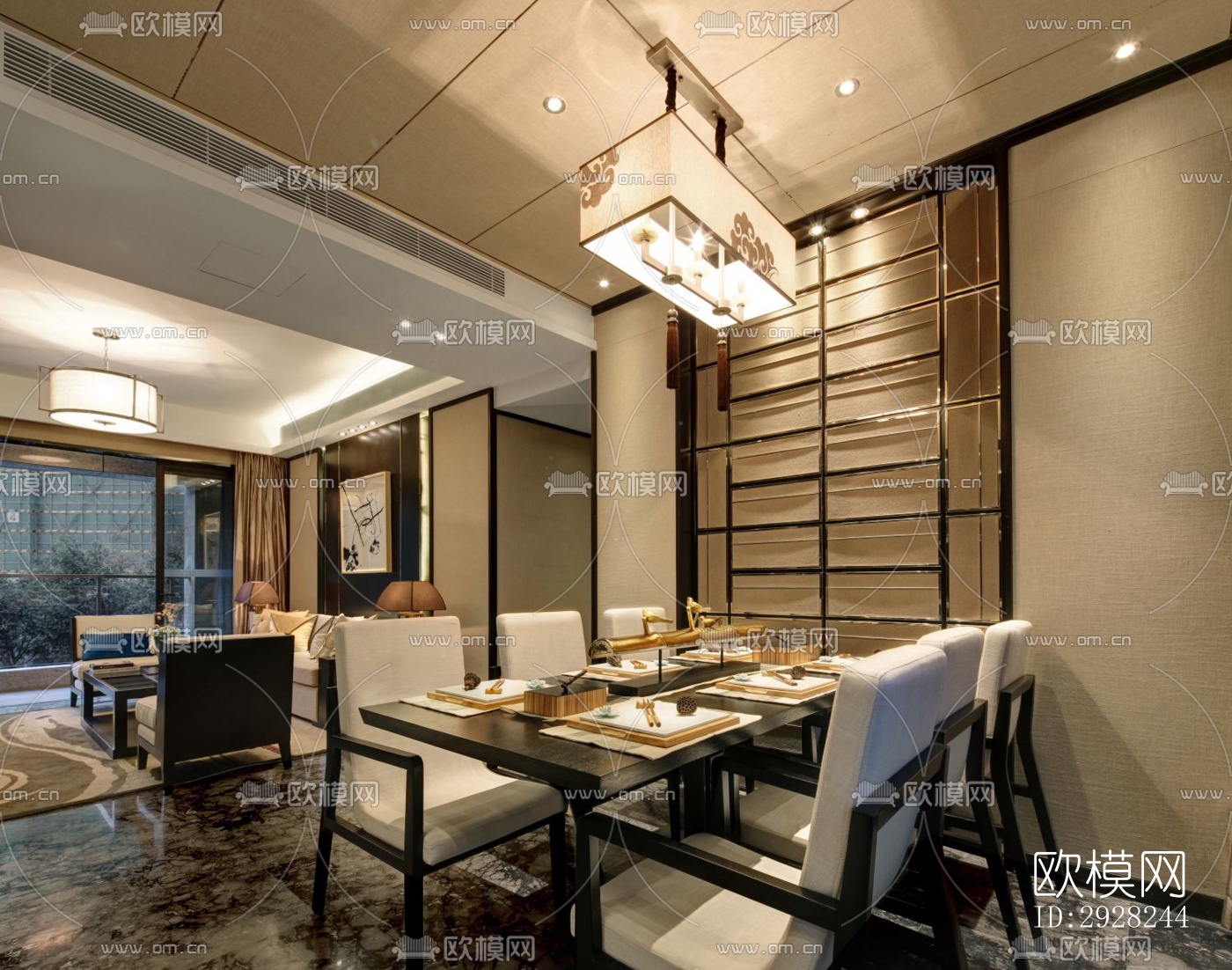 新中式平层效果图下载（渲染图6）