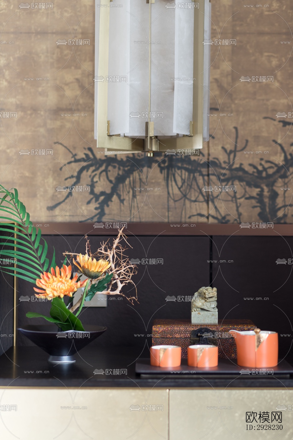 新中式平层效果图下载（渲染图9）