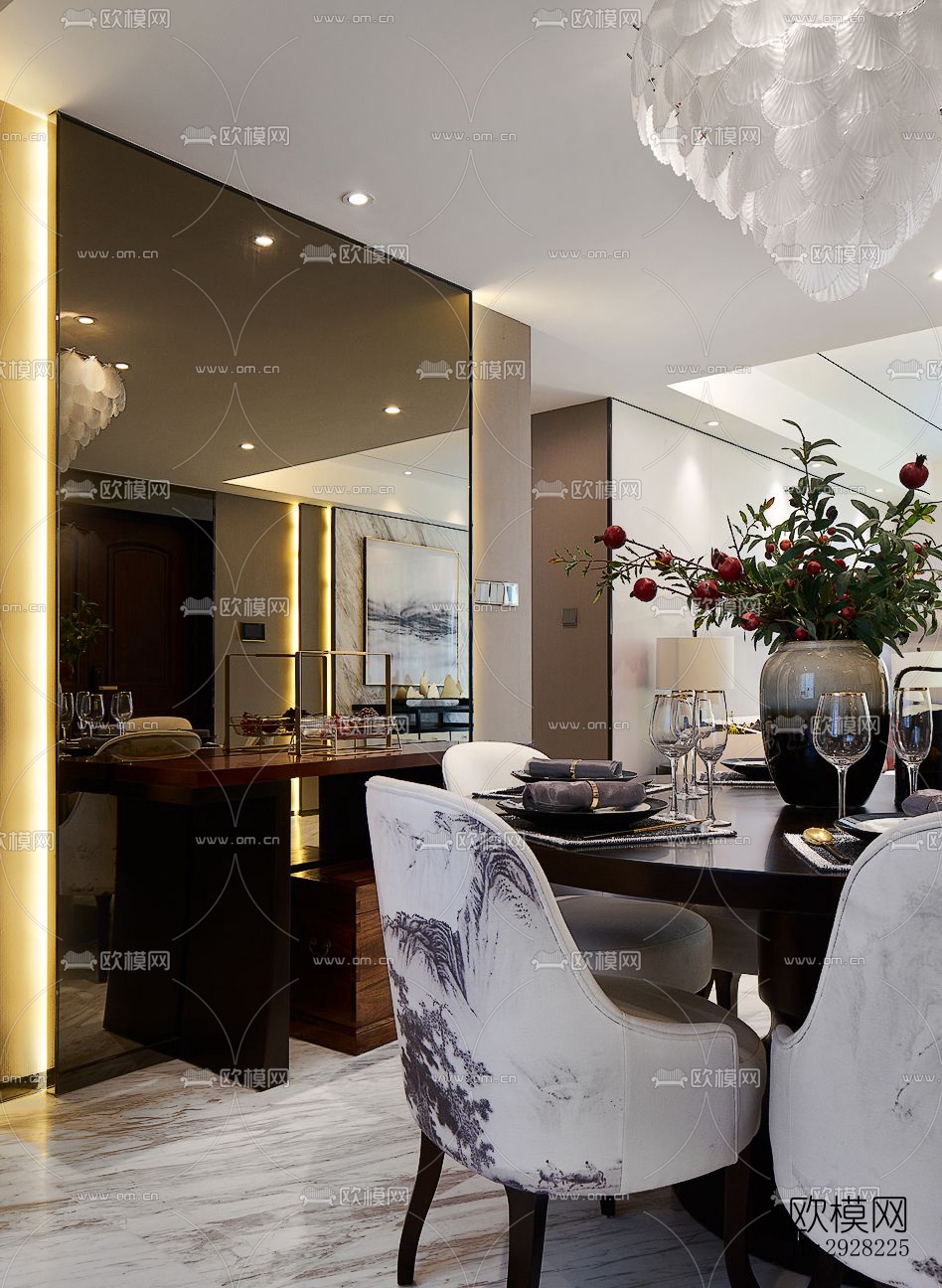 新中式平层效果图下载（渲染图8）