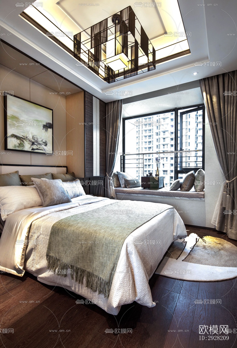 新中式平层效果图下载（渲染图4）