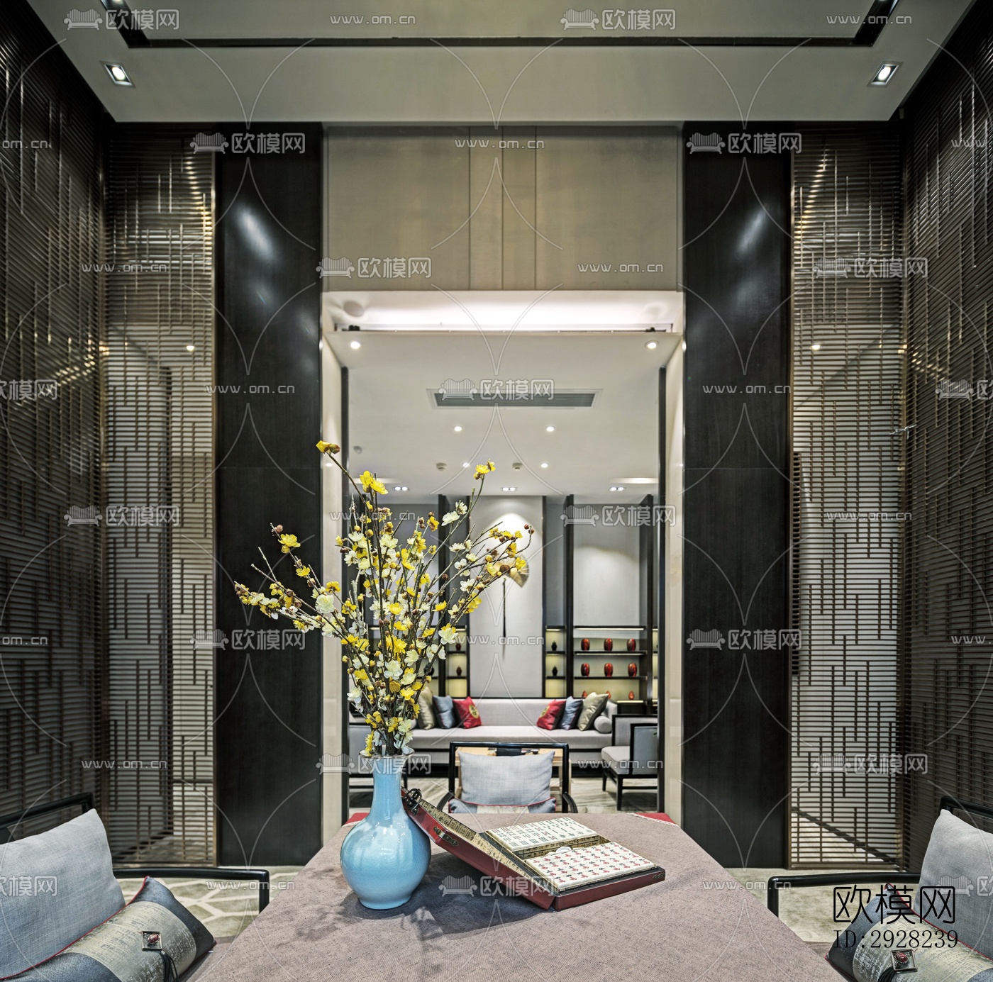 新中式平层效果图下载（渲染图11）