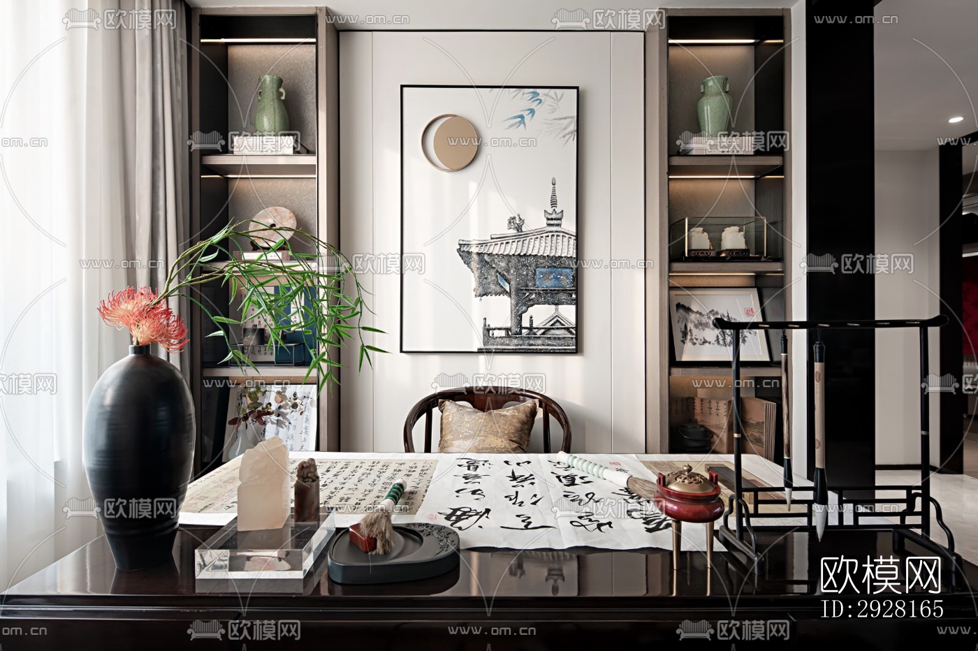 新中式平层效果图下载（渲染图15）