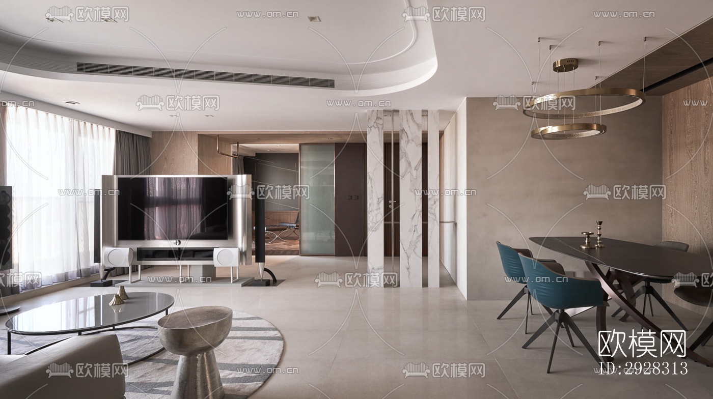 现代平层效果图下载（渲染图12）