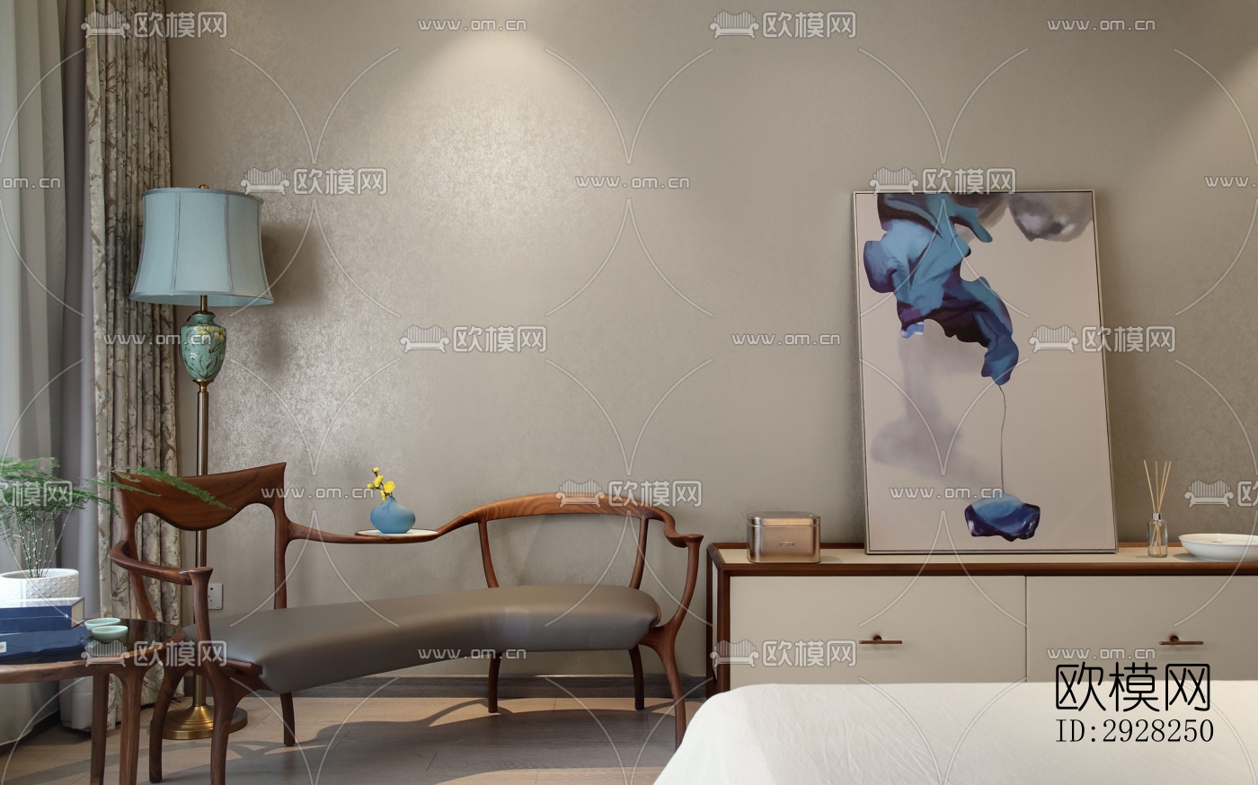 新中式平层效果图下载（渲染图7）