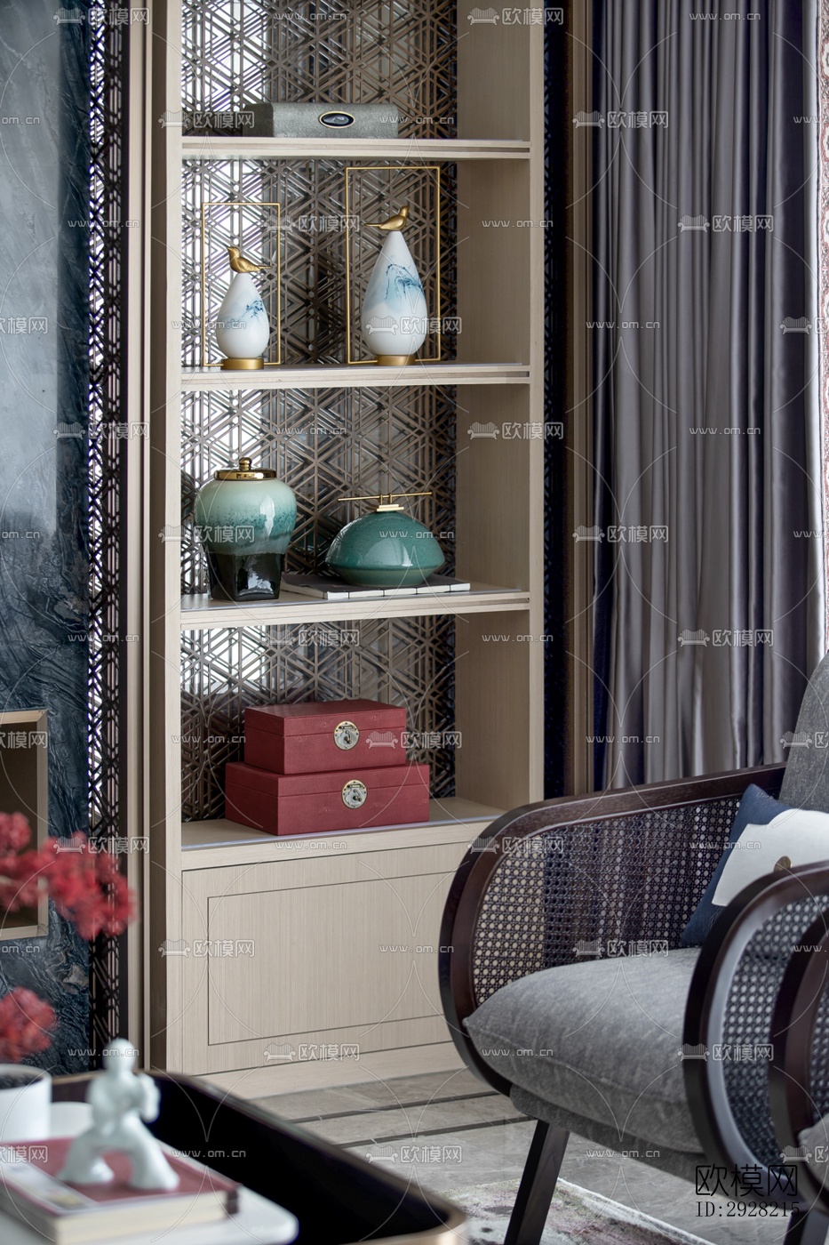 新中式平层效果图下载（渲染图17）