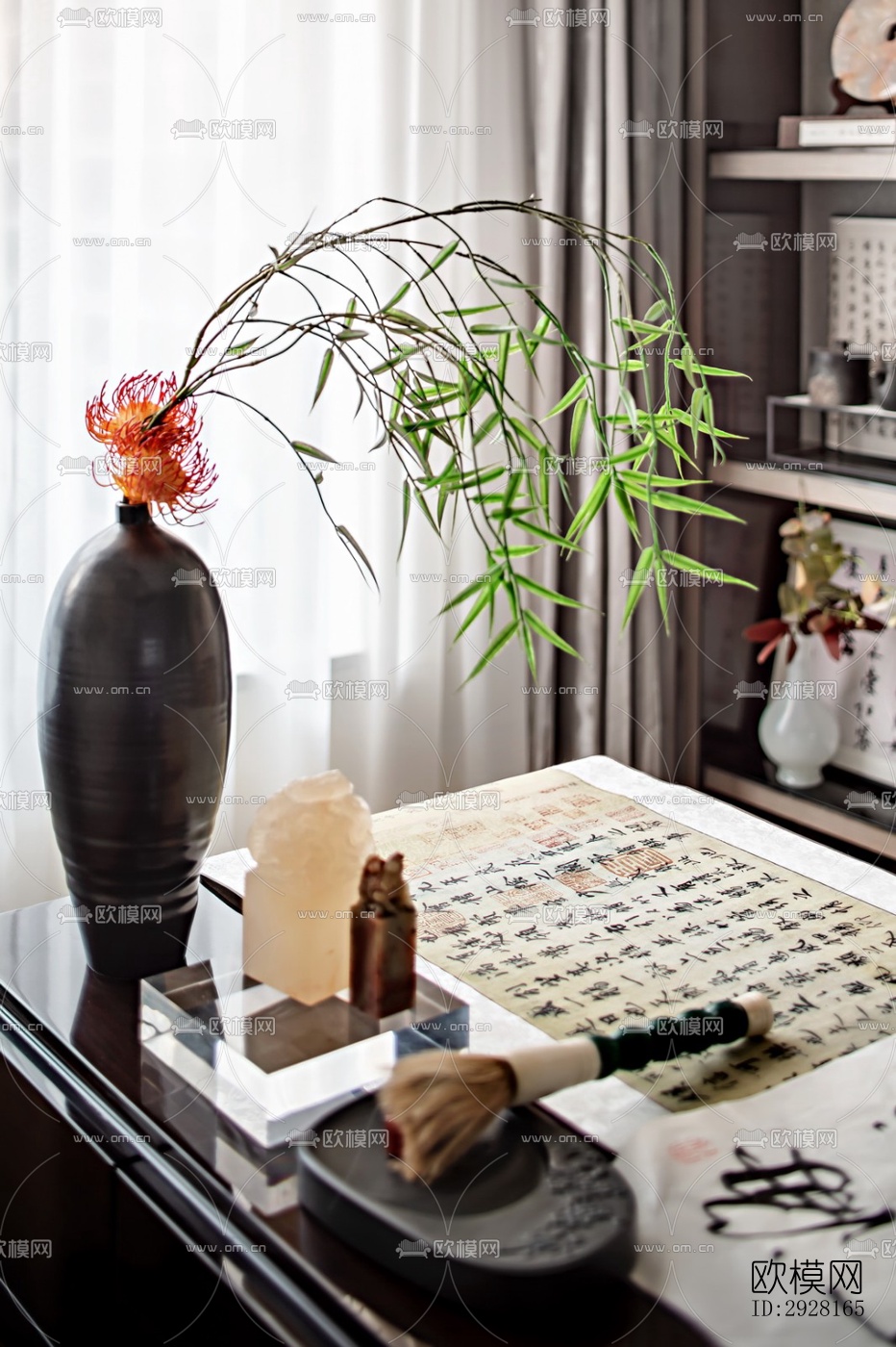 新中式平层效果图下载（渲染图16）