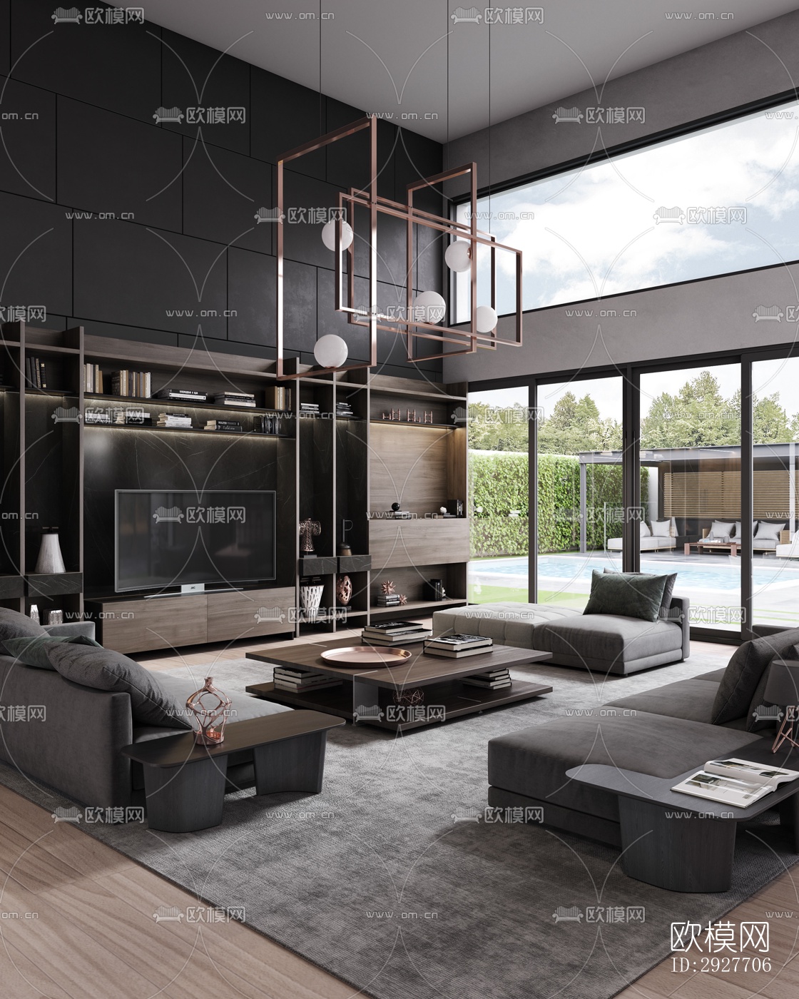 高级灰别墅效果图下载（渲染图13）