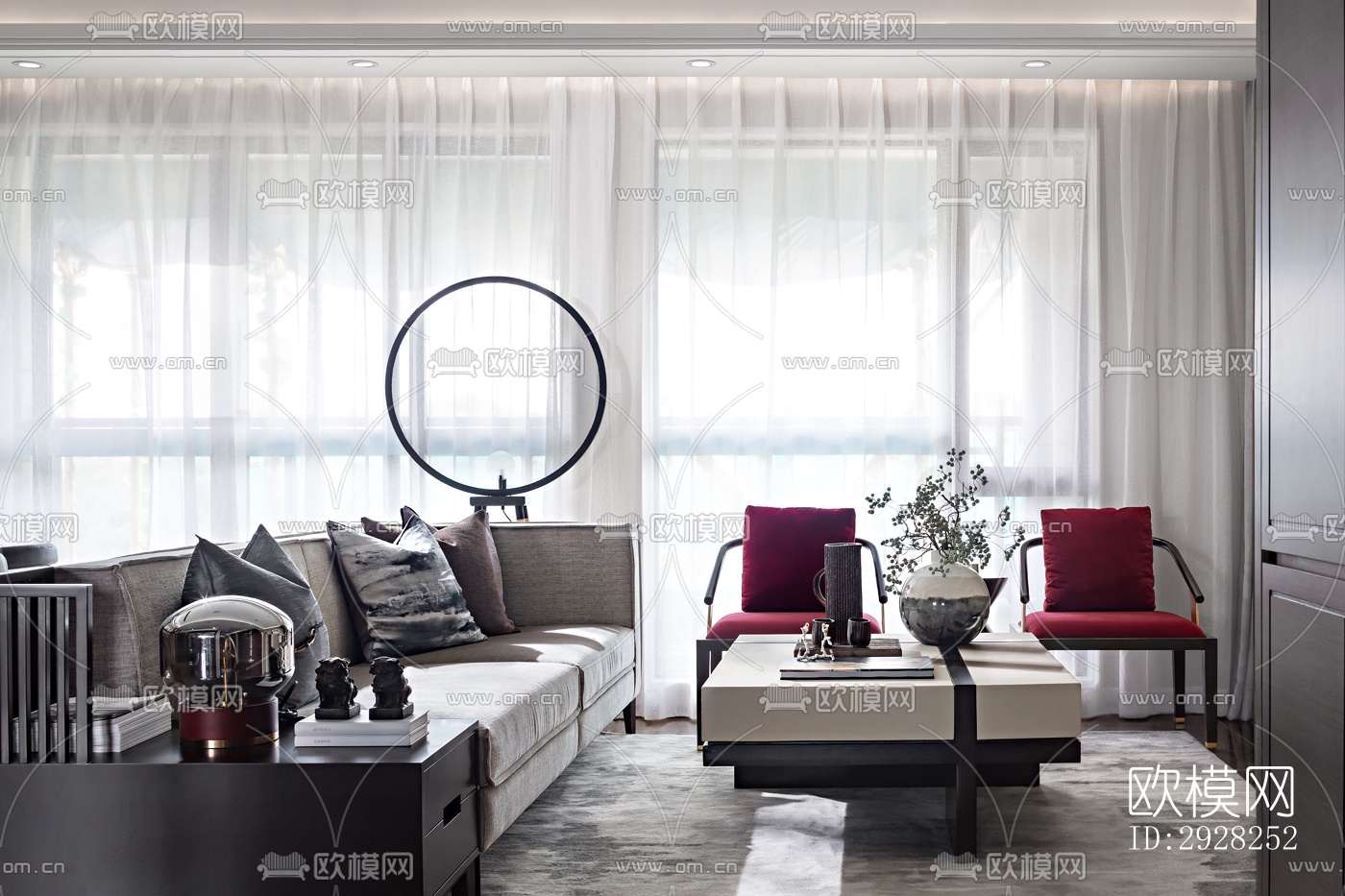 新中式平层效果图下载（渲染图10）