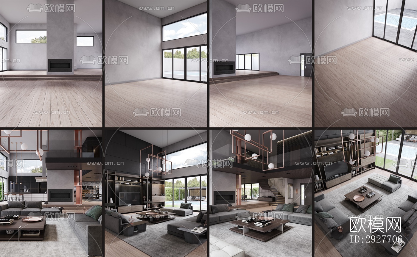 高级灰别墅效果图下载（渲染图18）