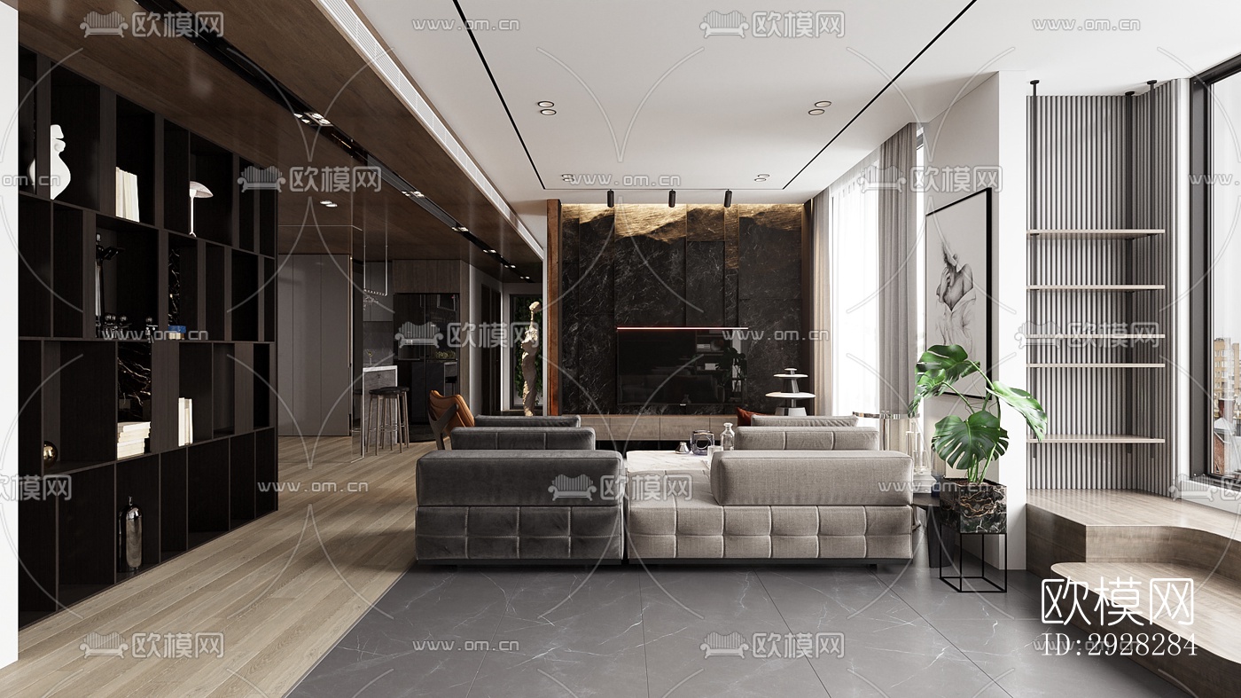 现代平层效果图下载（渲染图20）