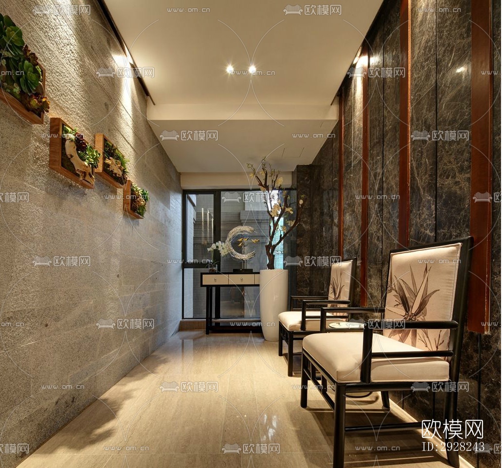 新中式平层效果图下载（渲染图6）