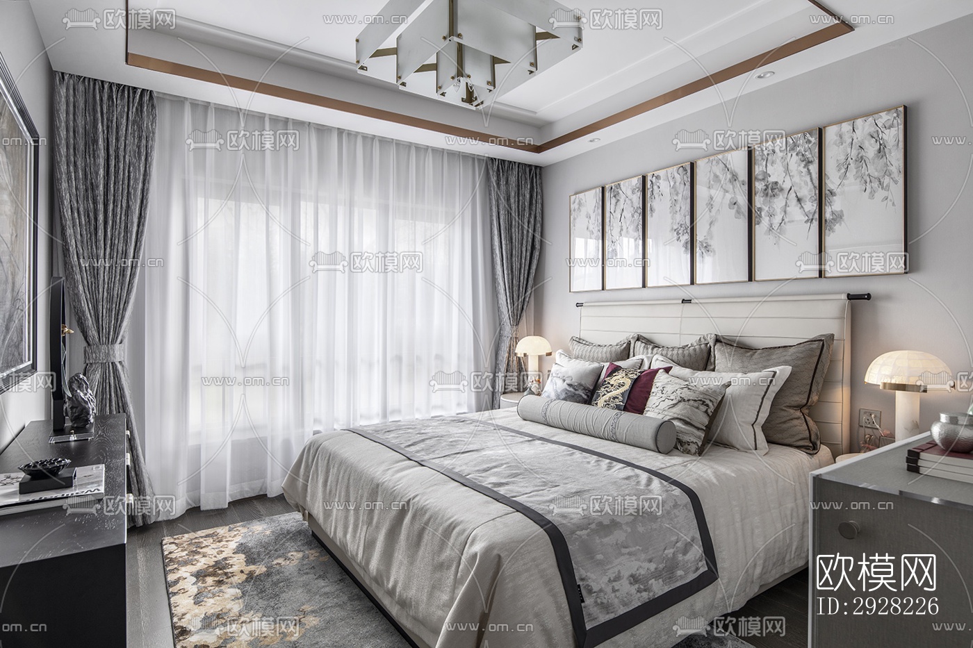 新中式平层效果图下载（渲染图9）