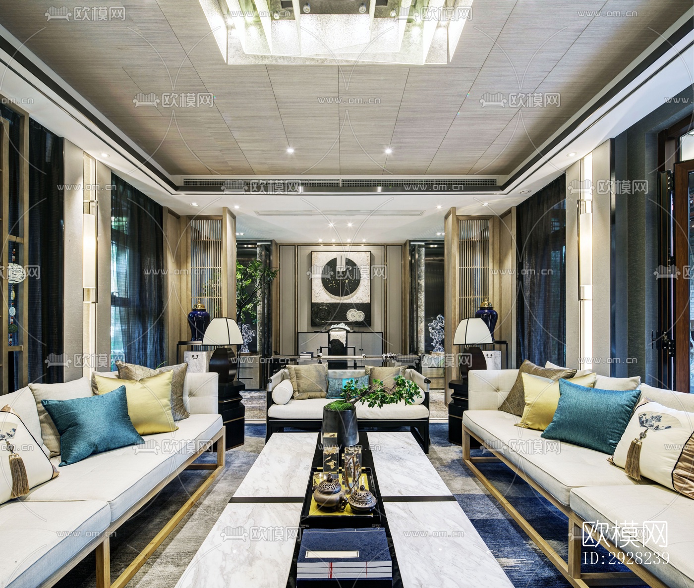 新中式平层效果图下载（渲染图5）