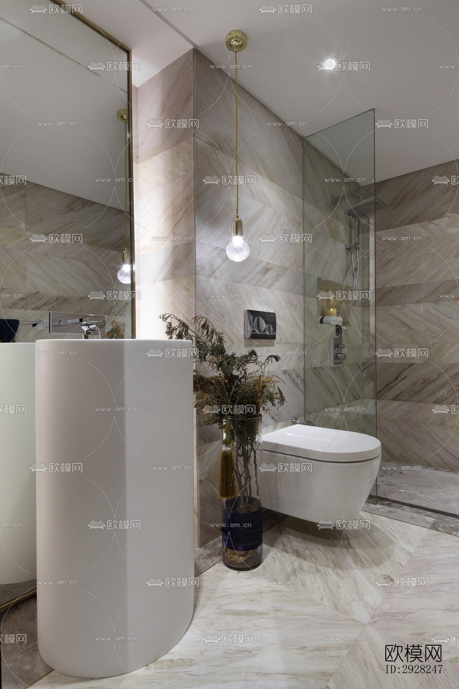 新中式平层效果图下载（渲染图10）