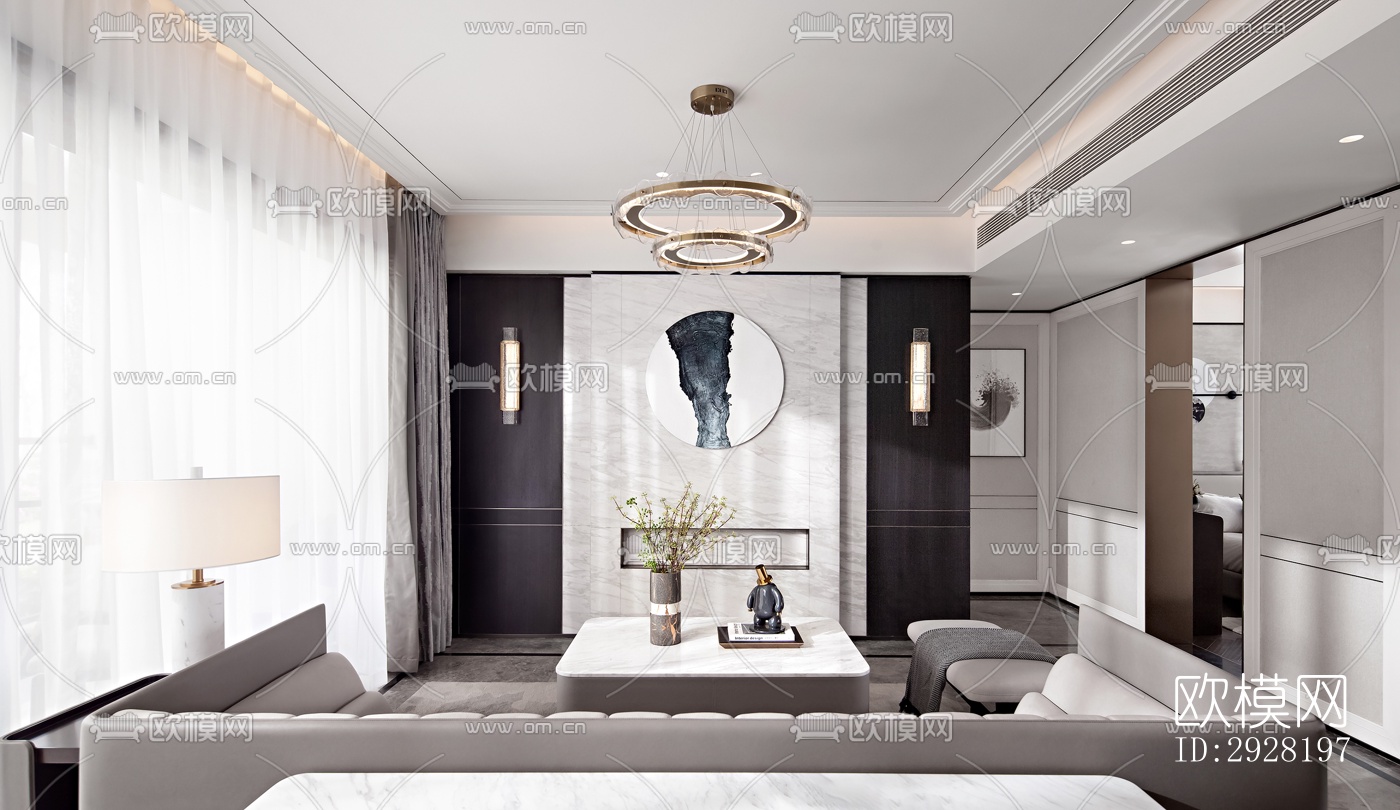 新中式平层效果图下载（渲染图14）