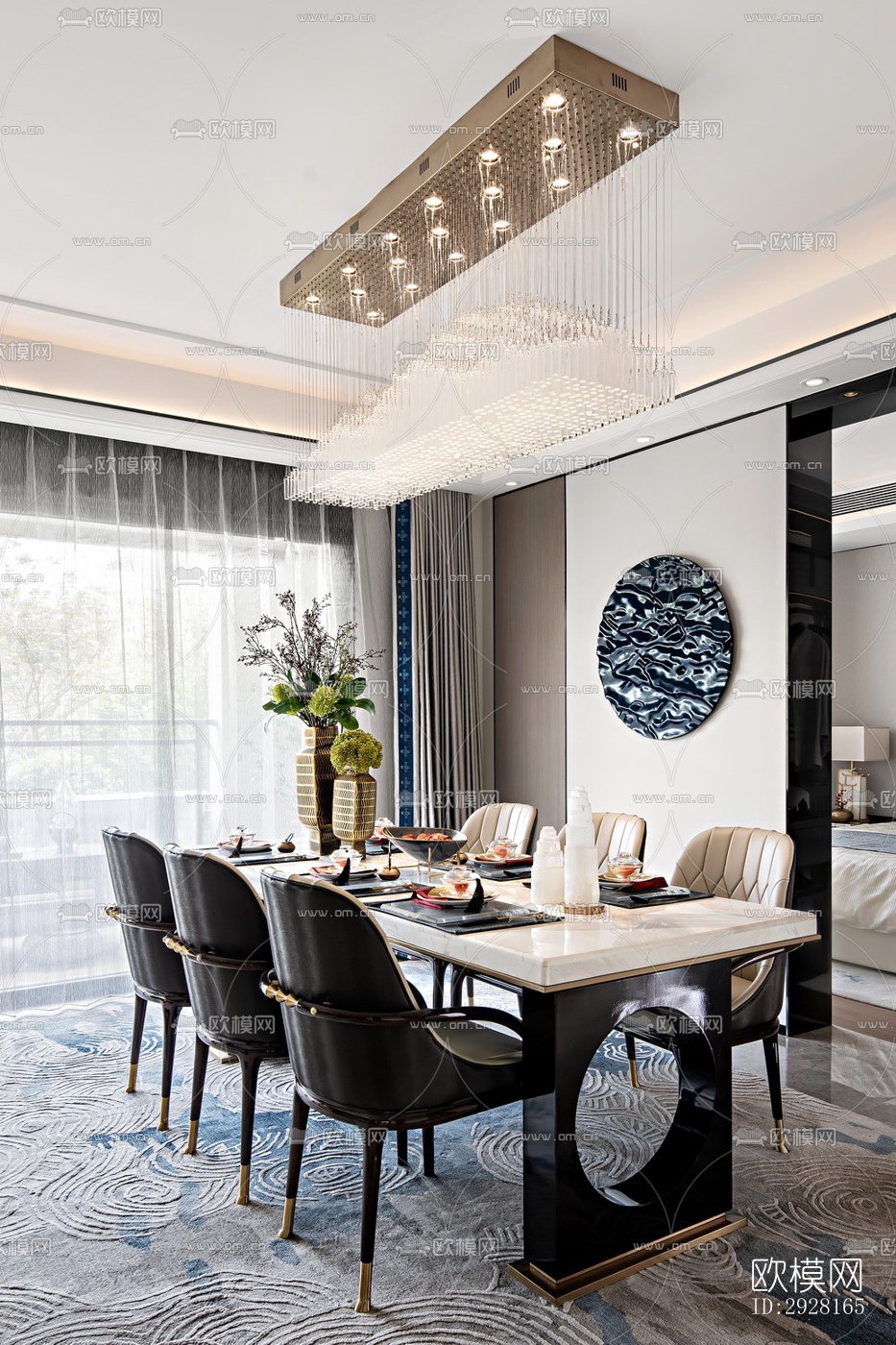 新中式平层效果图下载（渲染图12）