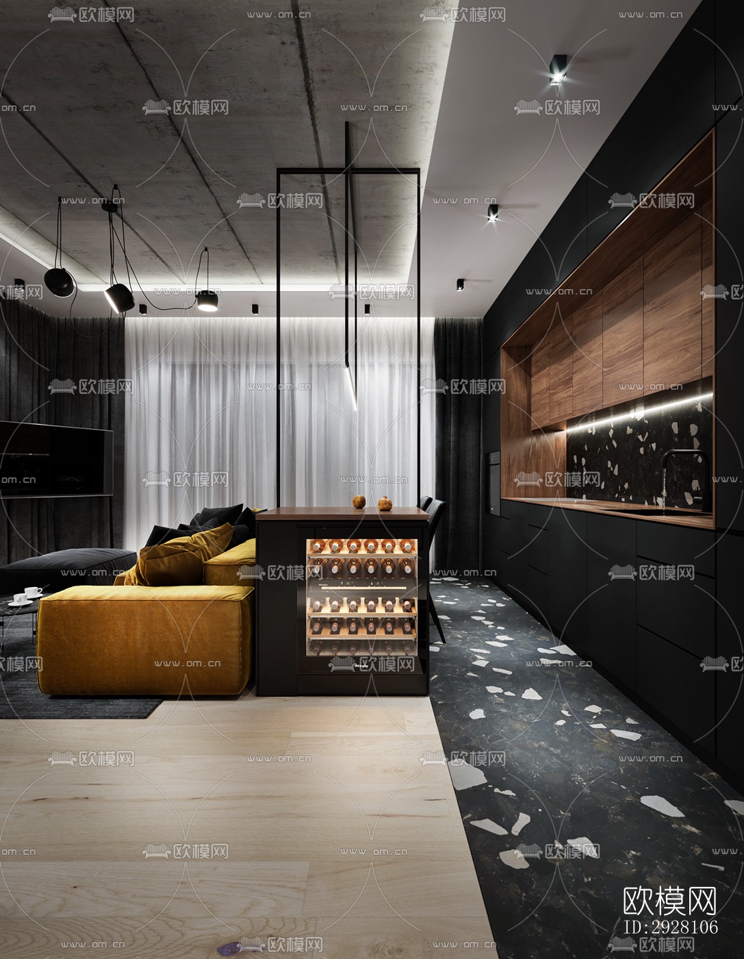 高级灰公寓效果图下载（渲染图8）