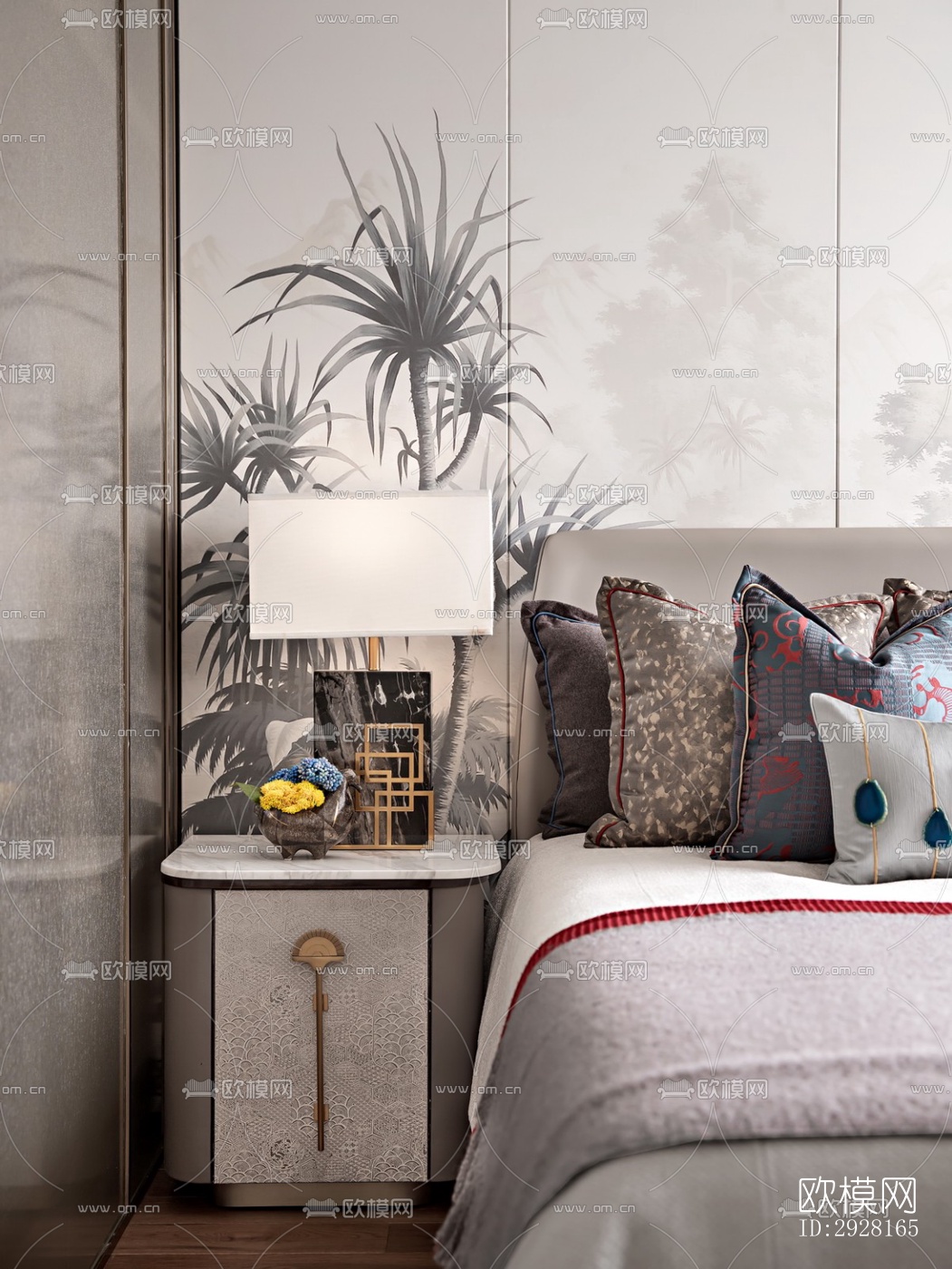 新中式平层效果图下载（渲染图2）