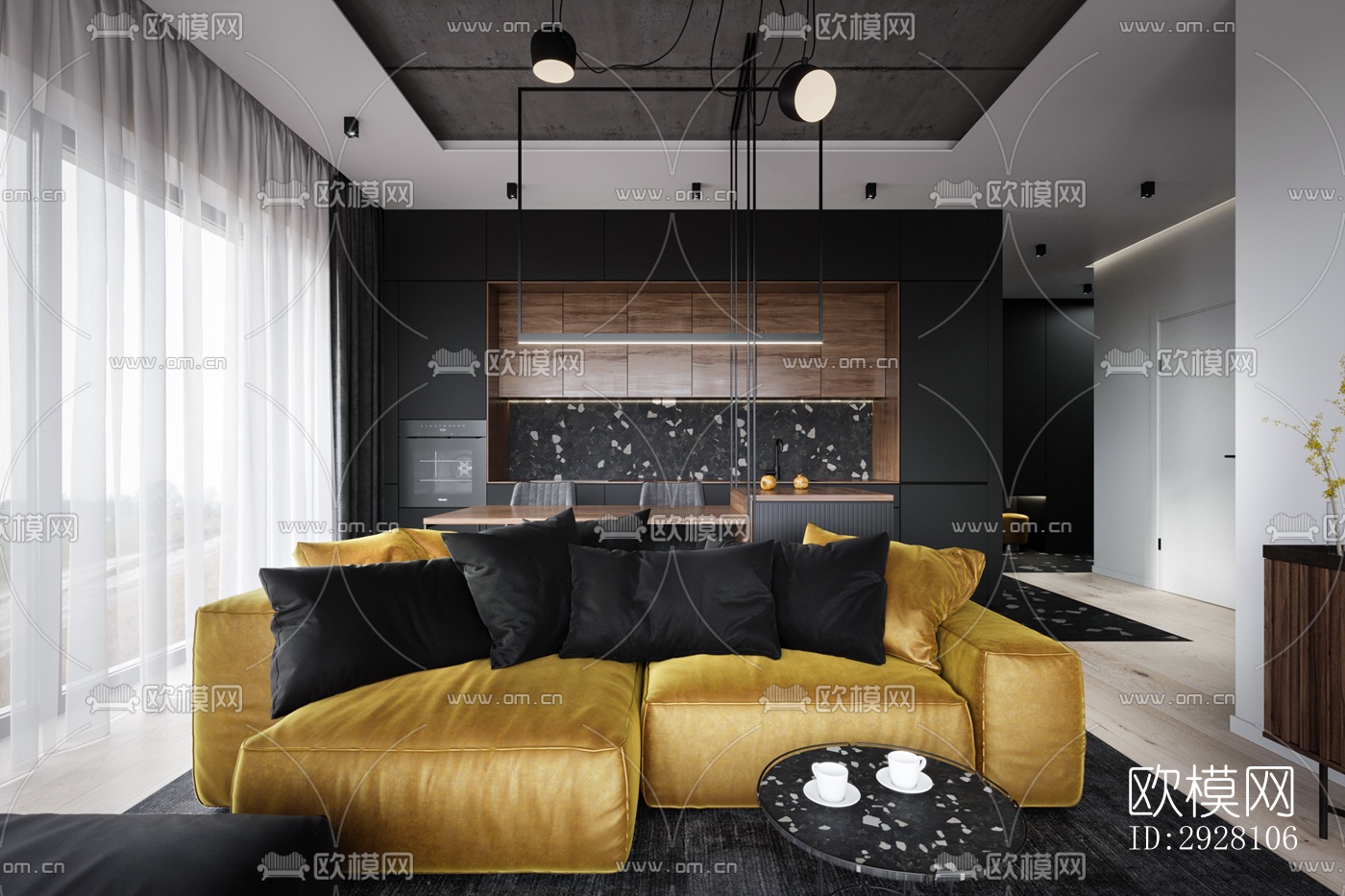 高级灰公寓效果图下载（渲染图1）