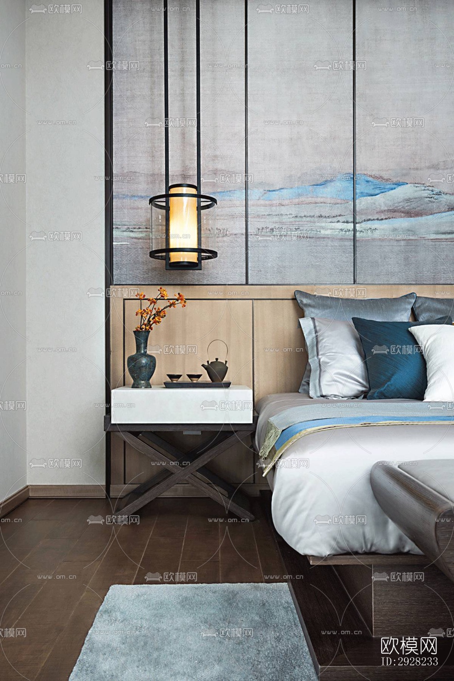 新中式平层效果图下载（渲染图14）