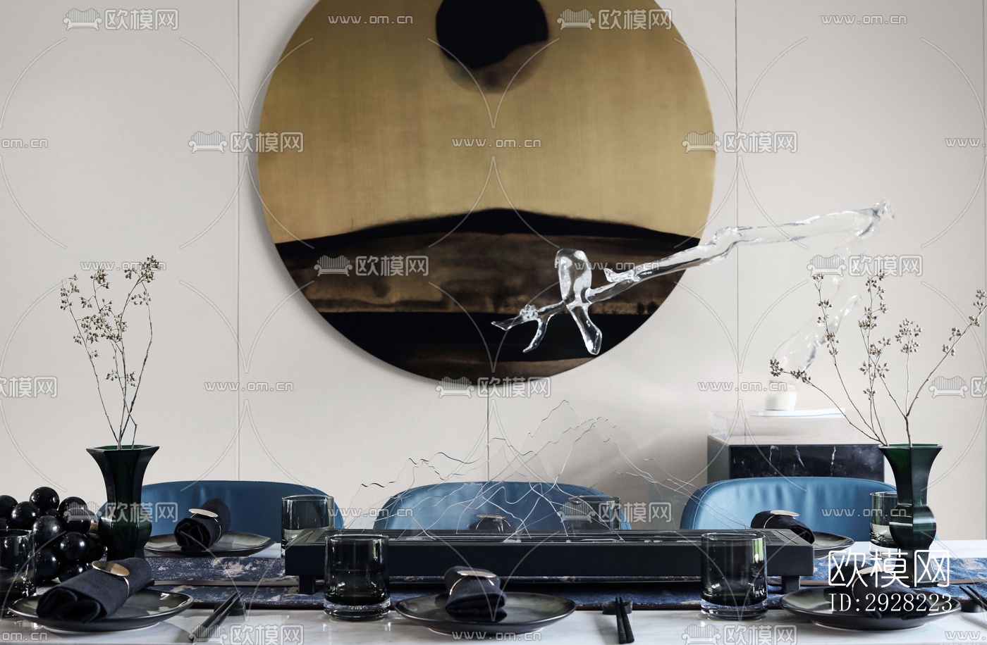 新中式平层效果图下载（渲染图9）