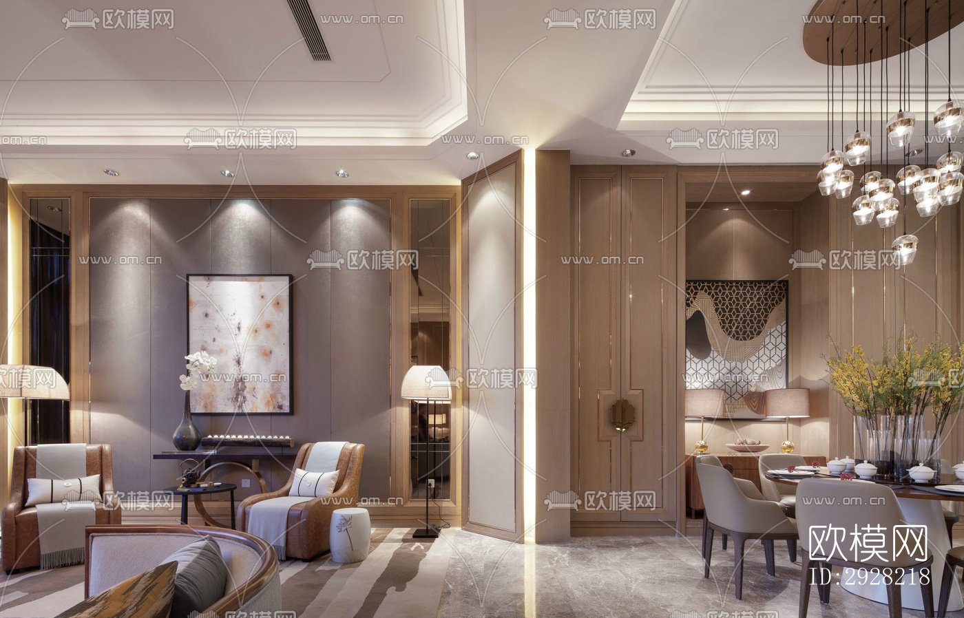 新中式平层效果图下载（渲染图3）