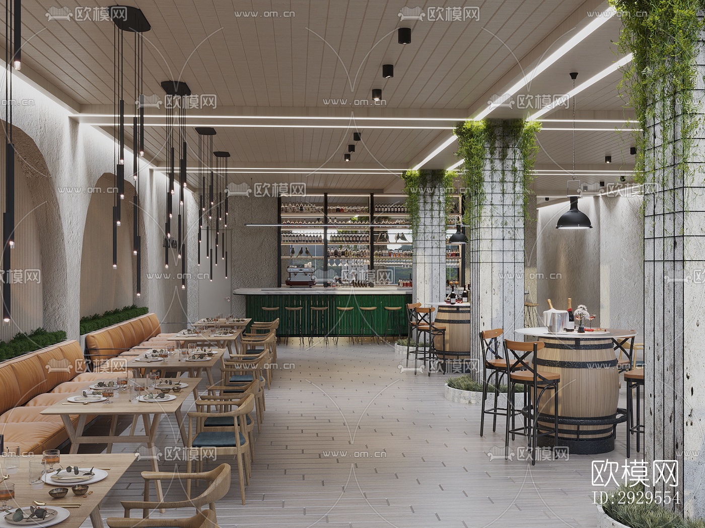 工业风西餐厅效果图下载（渲染图2）