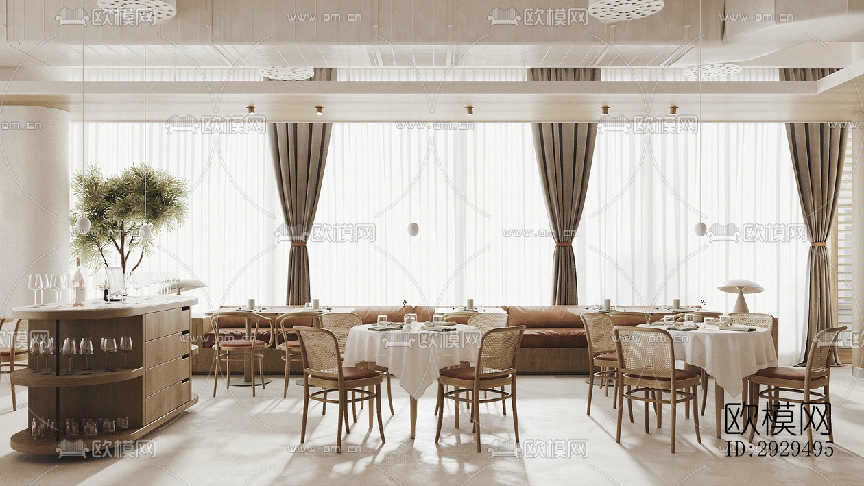 奶油风自助餐厅效果图下载（渲染图20）