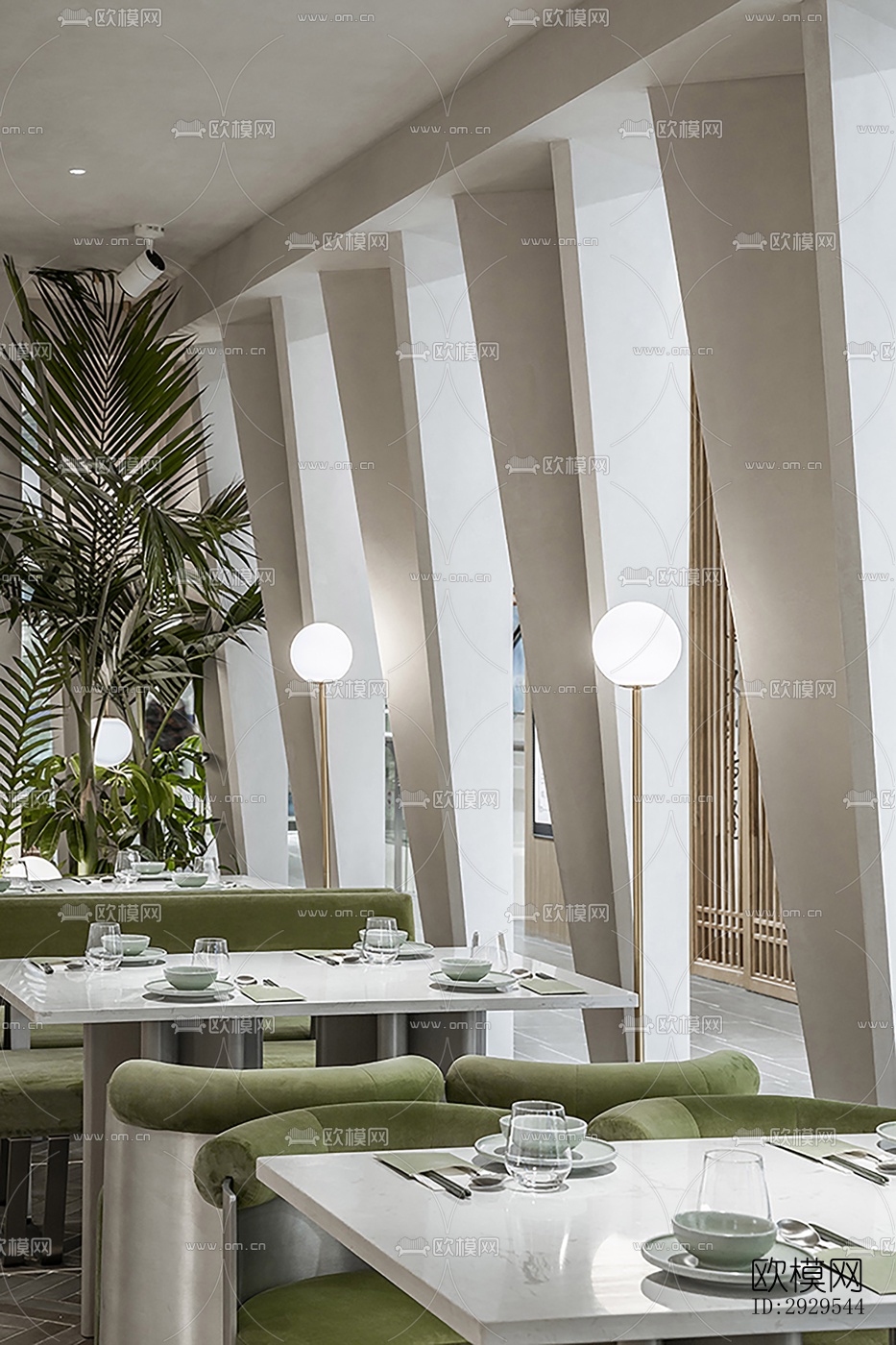 奶油风西餐厅效果图下载（渲染图11）