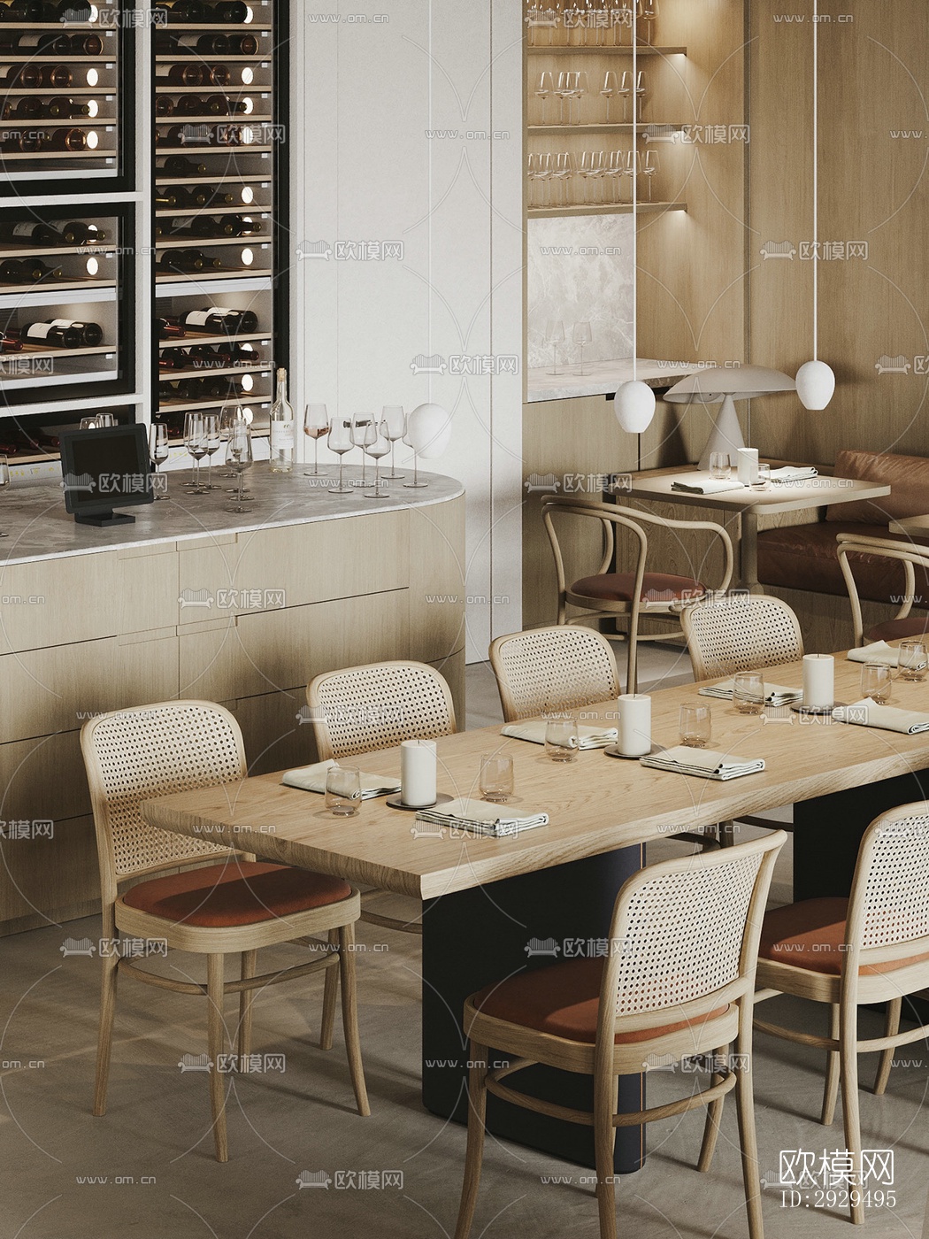 奶油风自助餐厅效果图下载（渲染图13）