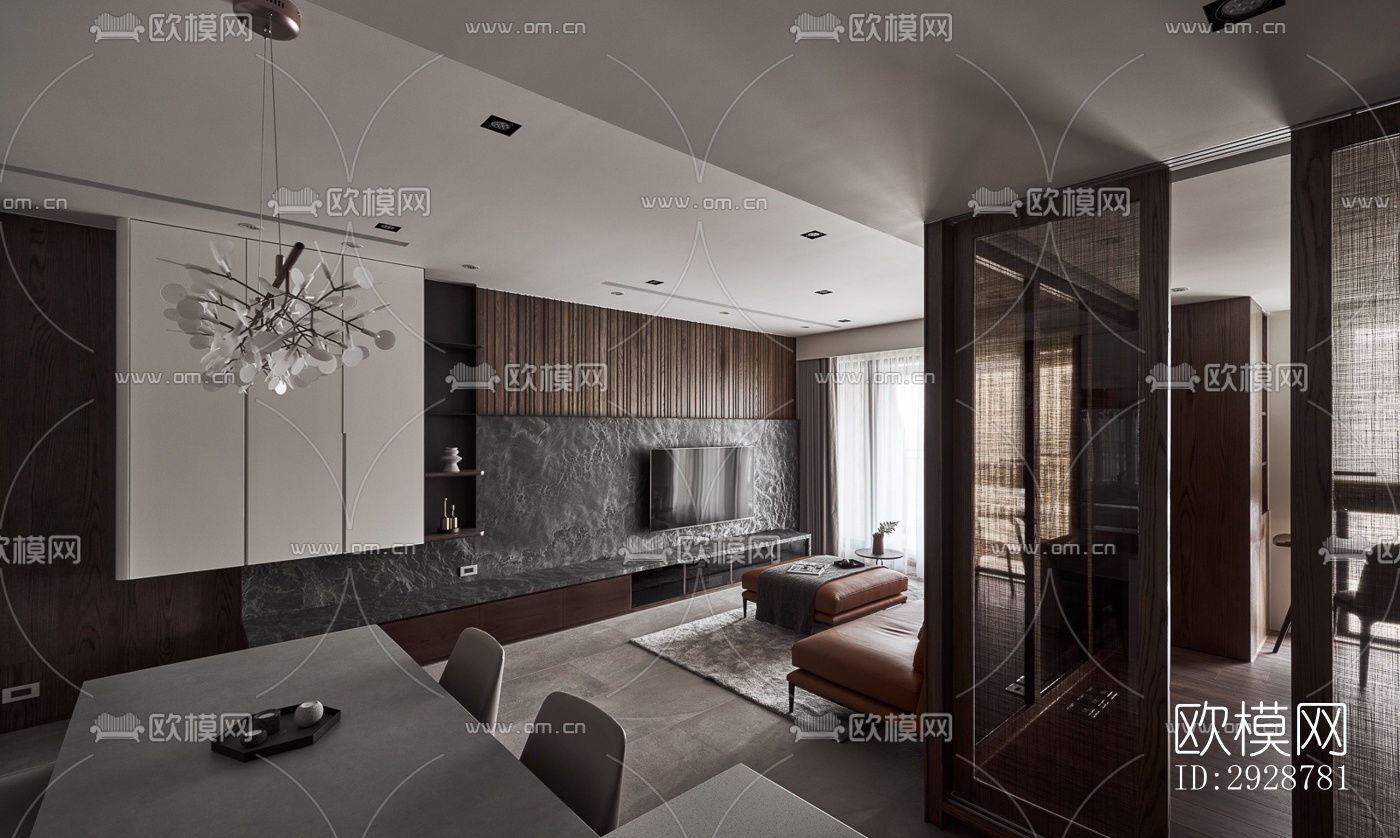 现代平层效果图下载（渲染图10）