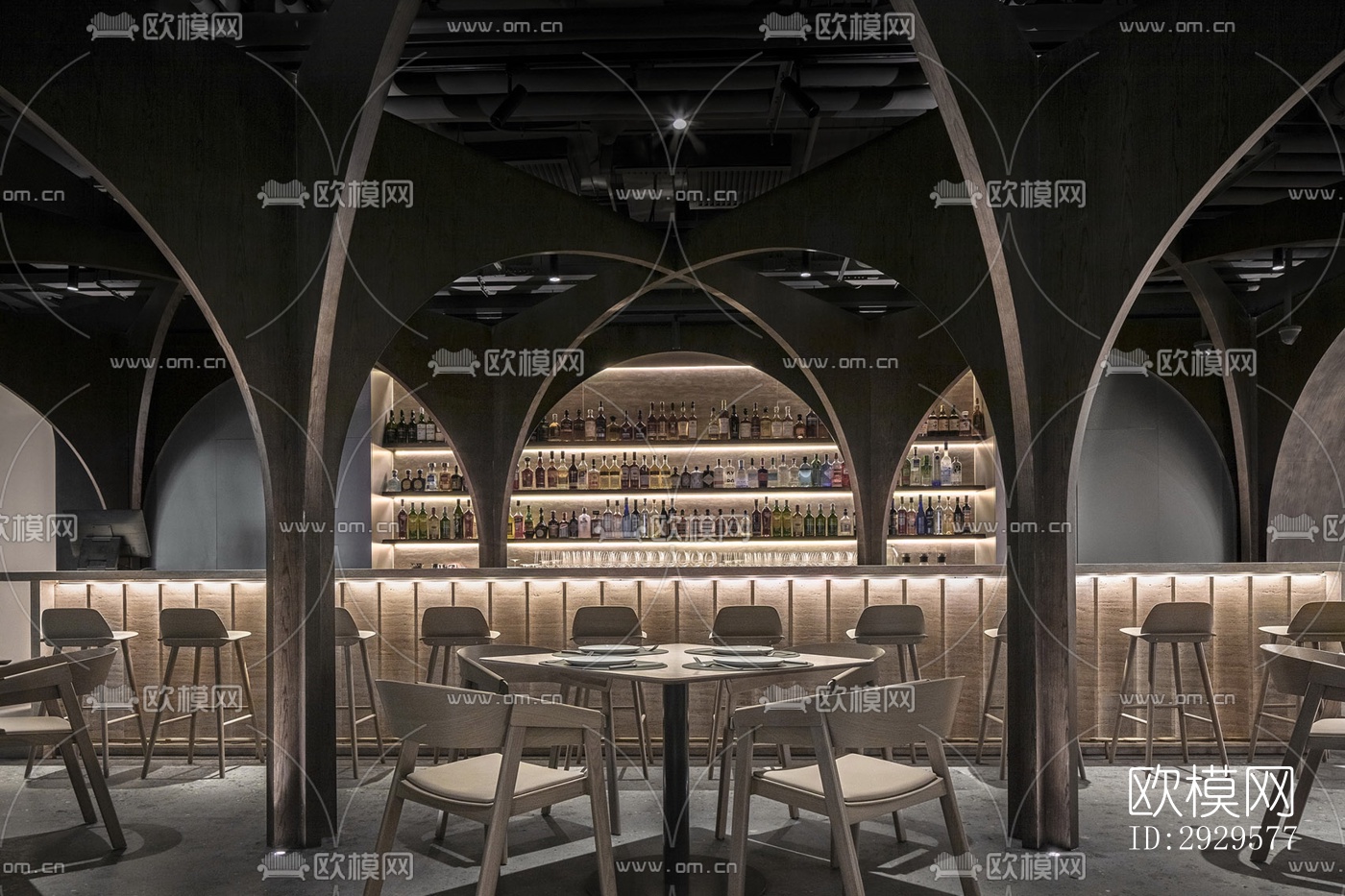 高级灰西餐厅效果图下载（渲染图1）