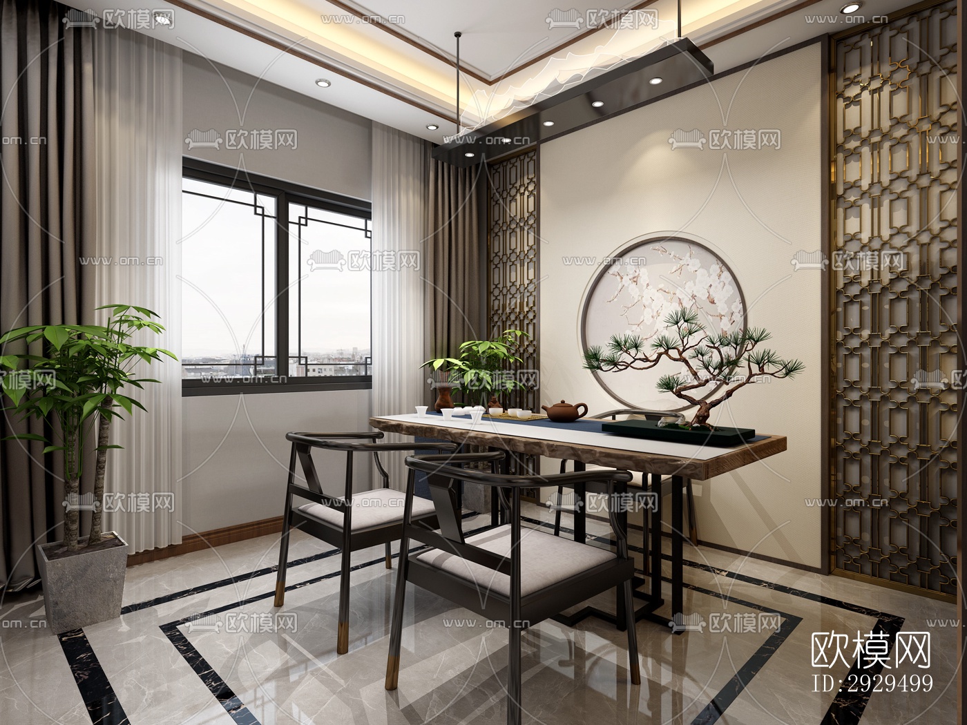 新中式茶馆效果图下载（渲染图7）