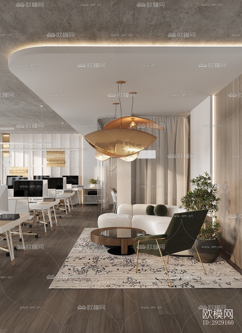 现代办公区效果图下载（渲染图3）