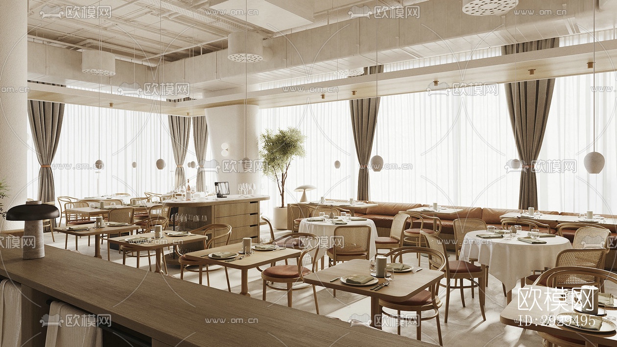 奶油风自助餐厅效果图下载（渲染图17）