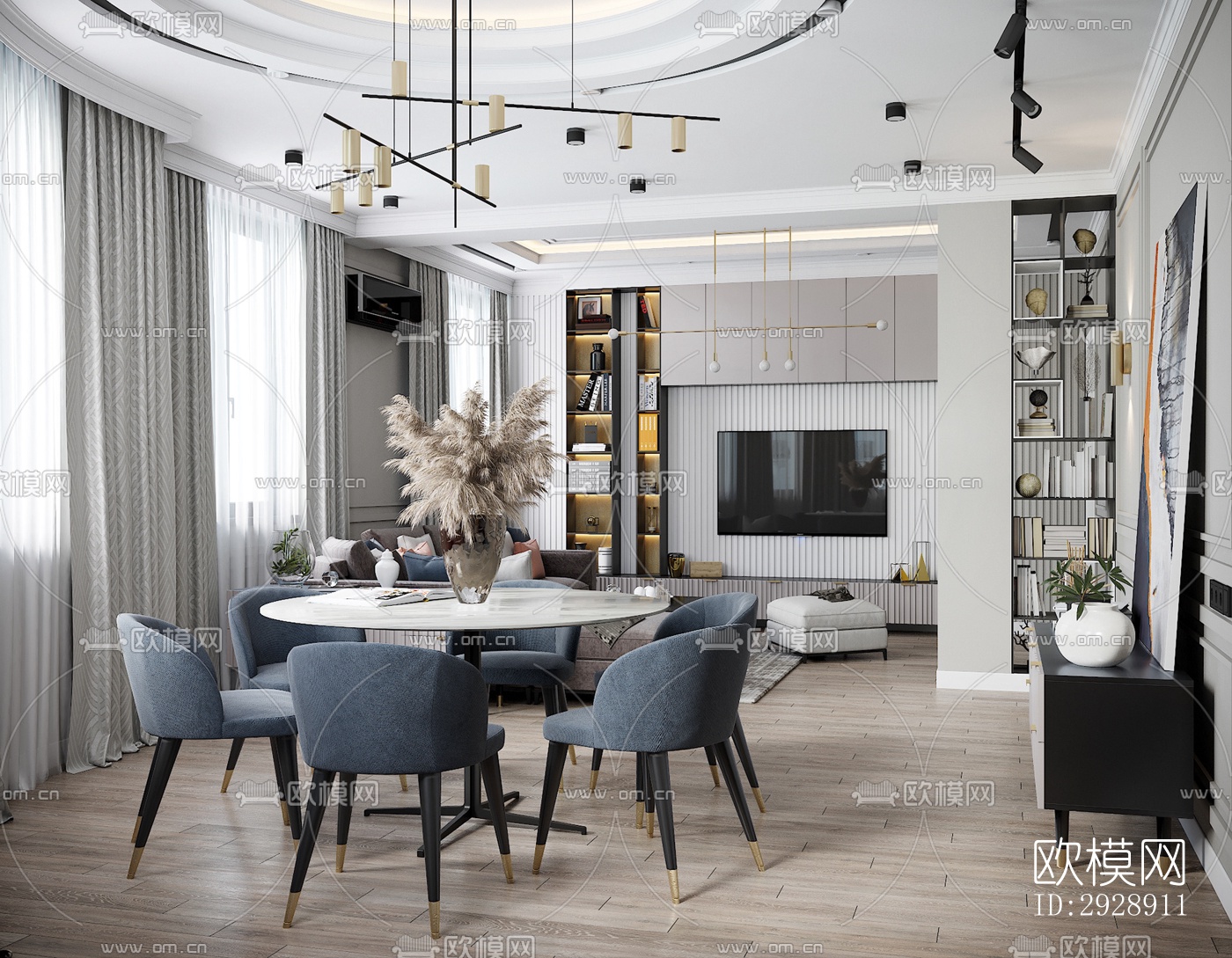 现代平层效果图下载（渲染图1）